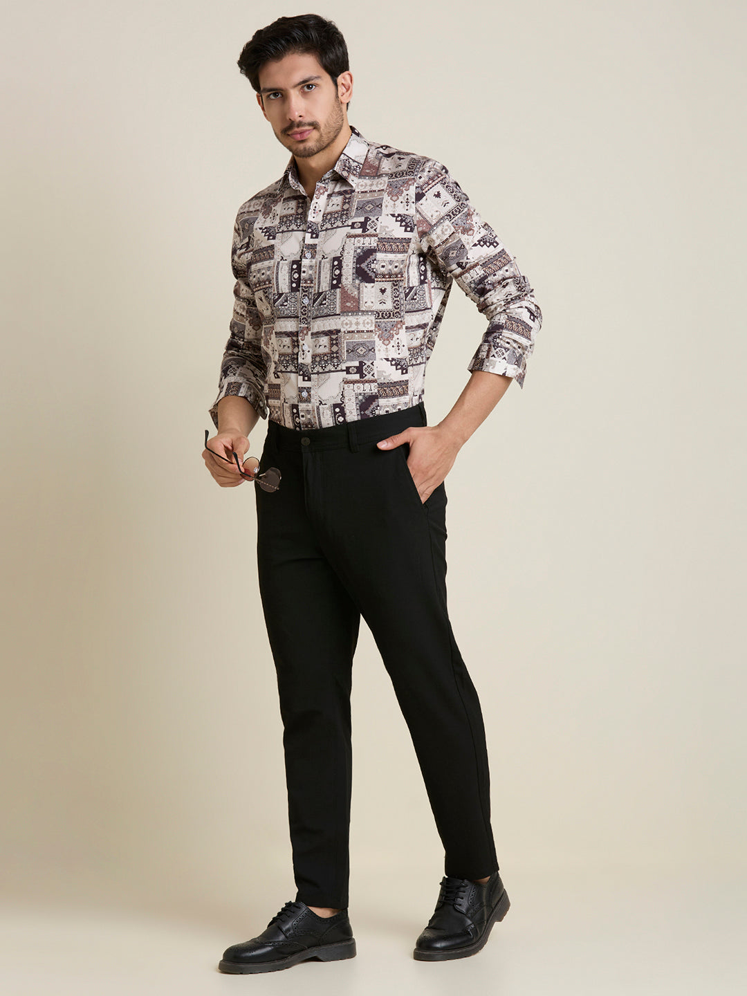 Earthy Mosaic Print Premium Giza Cotton Shirt