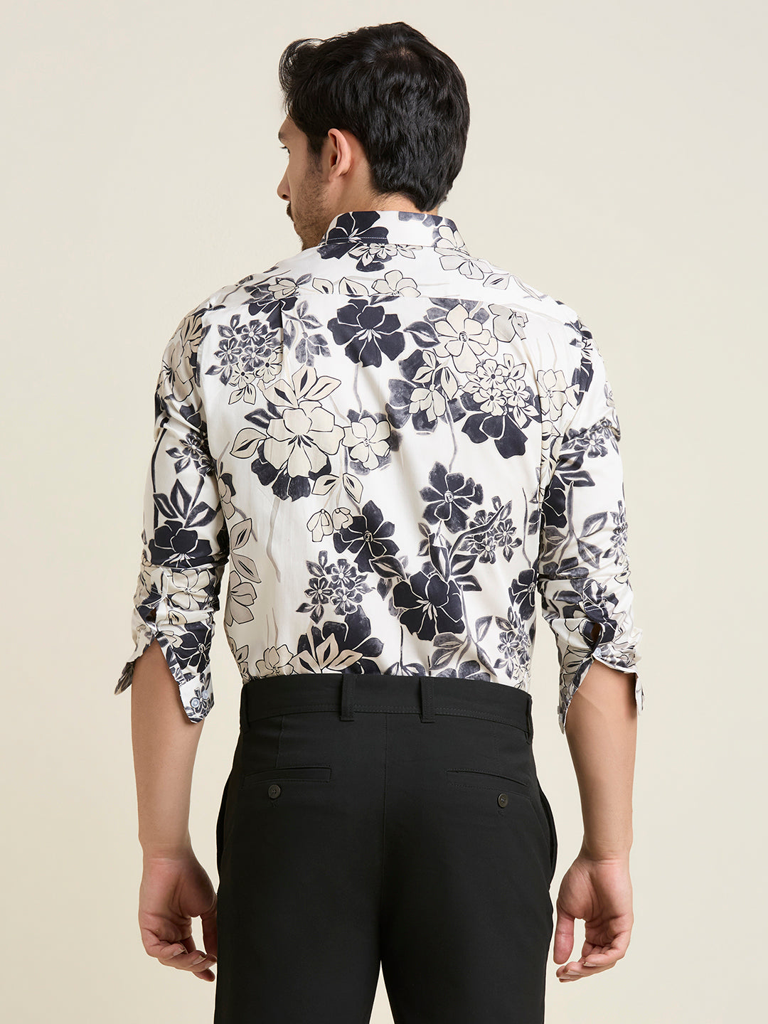 Men's Slim Fit Ivory Mist Floral 100% Giza Cotton Shirt | Mark & Albert