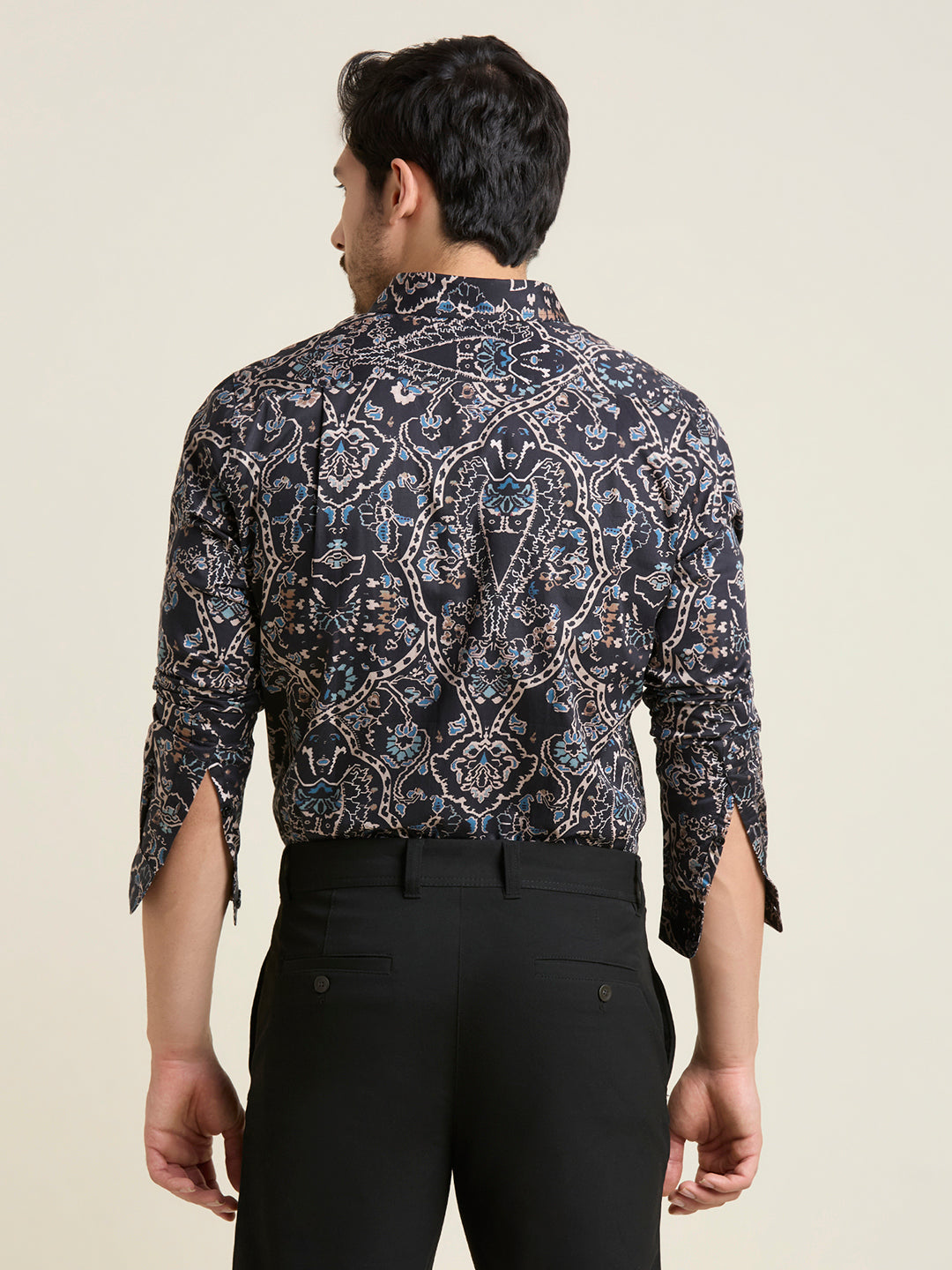 Men's Slim Fit Black Printed 100% Cotton Shirt | Mark & Albert