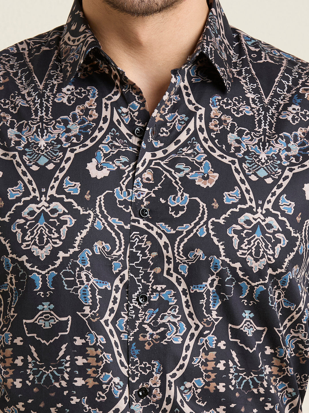 Men's Slim Fit Black Printed 100% Cotton Shirt | Mark & Albert