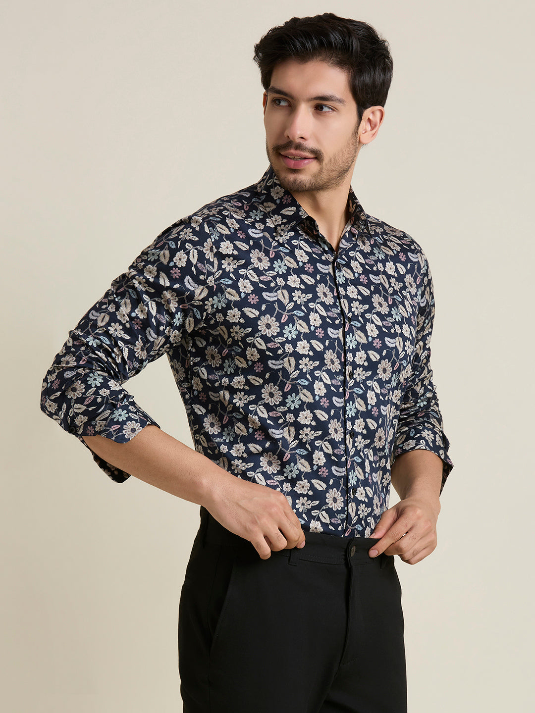 Men's Slim Fit Blue Printed 100% Cotton Shirt | Mark & Albert