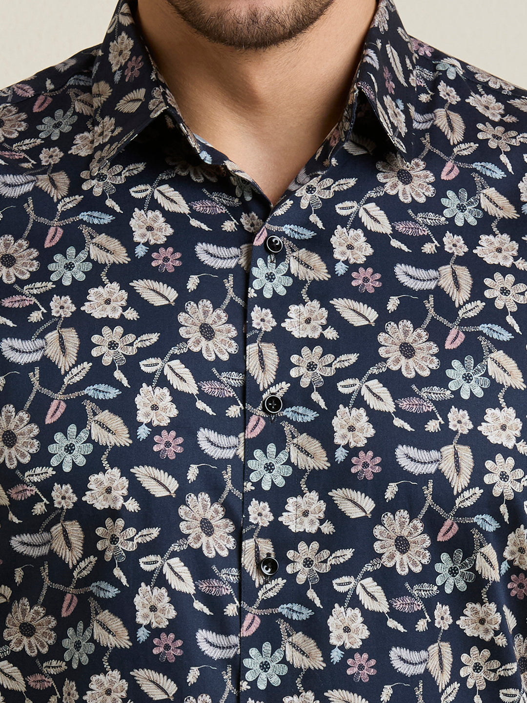 Men's Slim Fit Blue Printed 100% Cotton Shirt | Mark & Albert