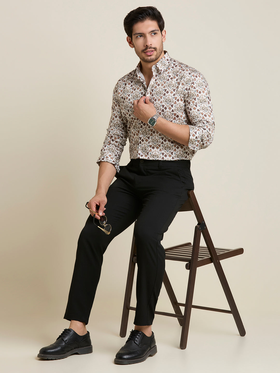 Men's Slim Fit White Printed 100% Cotton Shirt | Mark & Albert