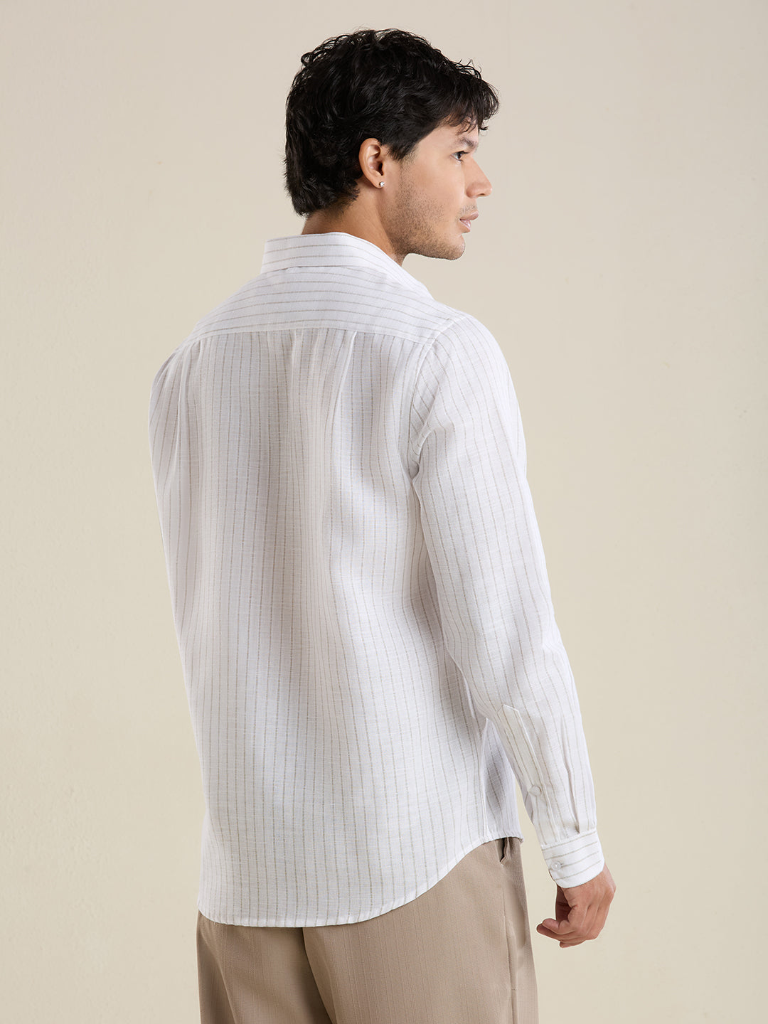 Slim Fit Cloud White Striped Linen Shirt