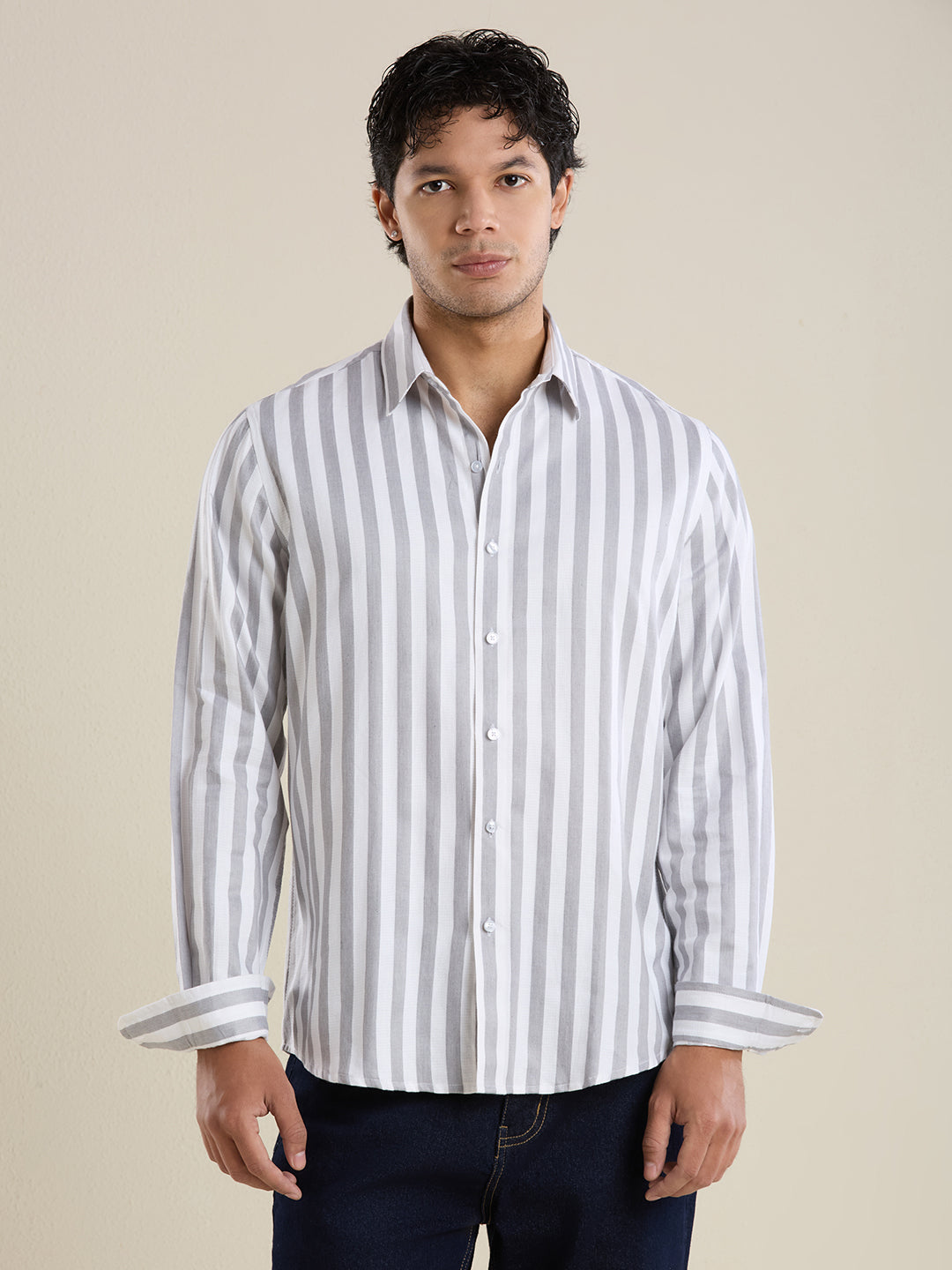 Slate Grey Bold Striped Luxury Cotton Shirt