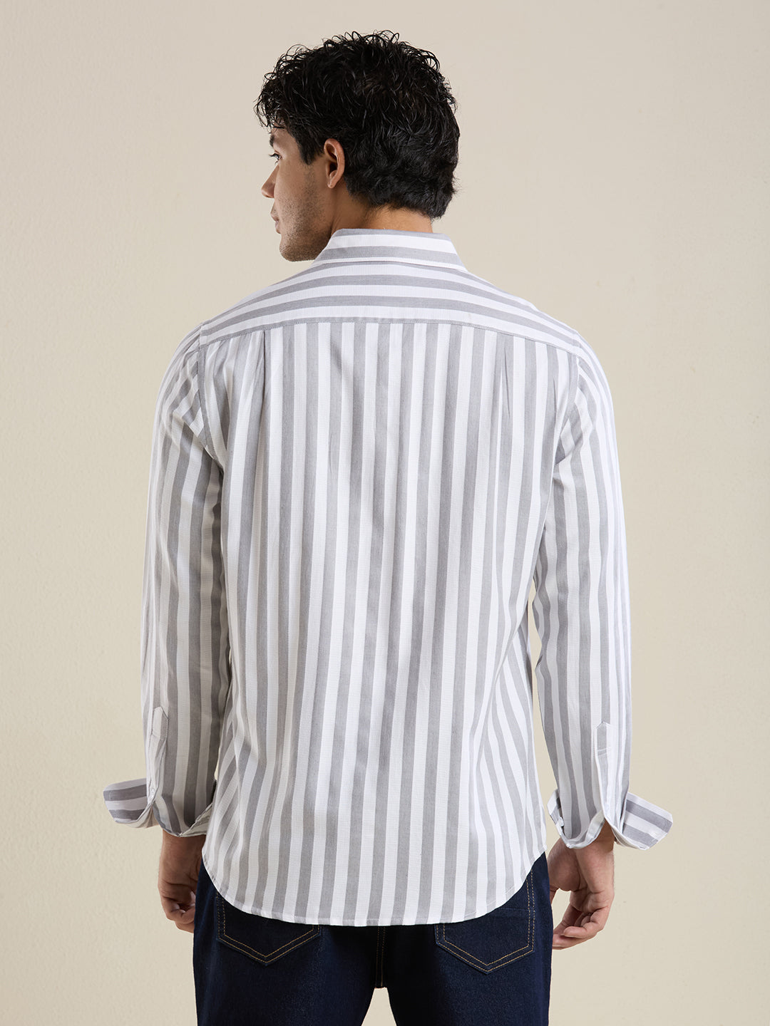 Slate Grey Bold Striped Luxury Cotton Shirt