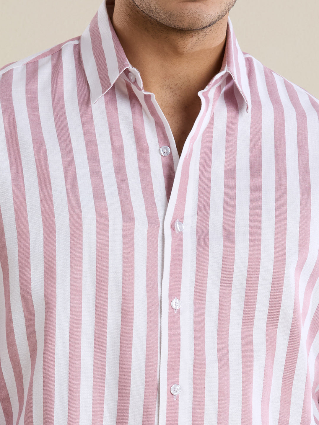 Men's Slim Fit Pink Bold Striped 100% Cotton Shirt | Mark & Albert