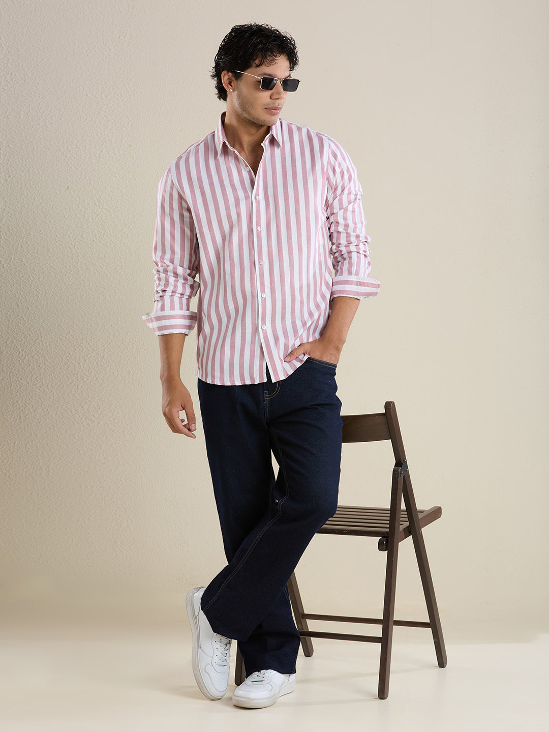 Men's Slim Fit Pink Bold Striped 100% Cotton Shirt | Mark & Albert