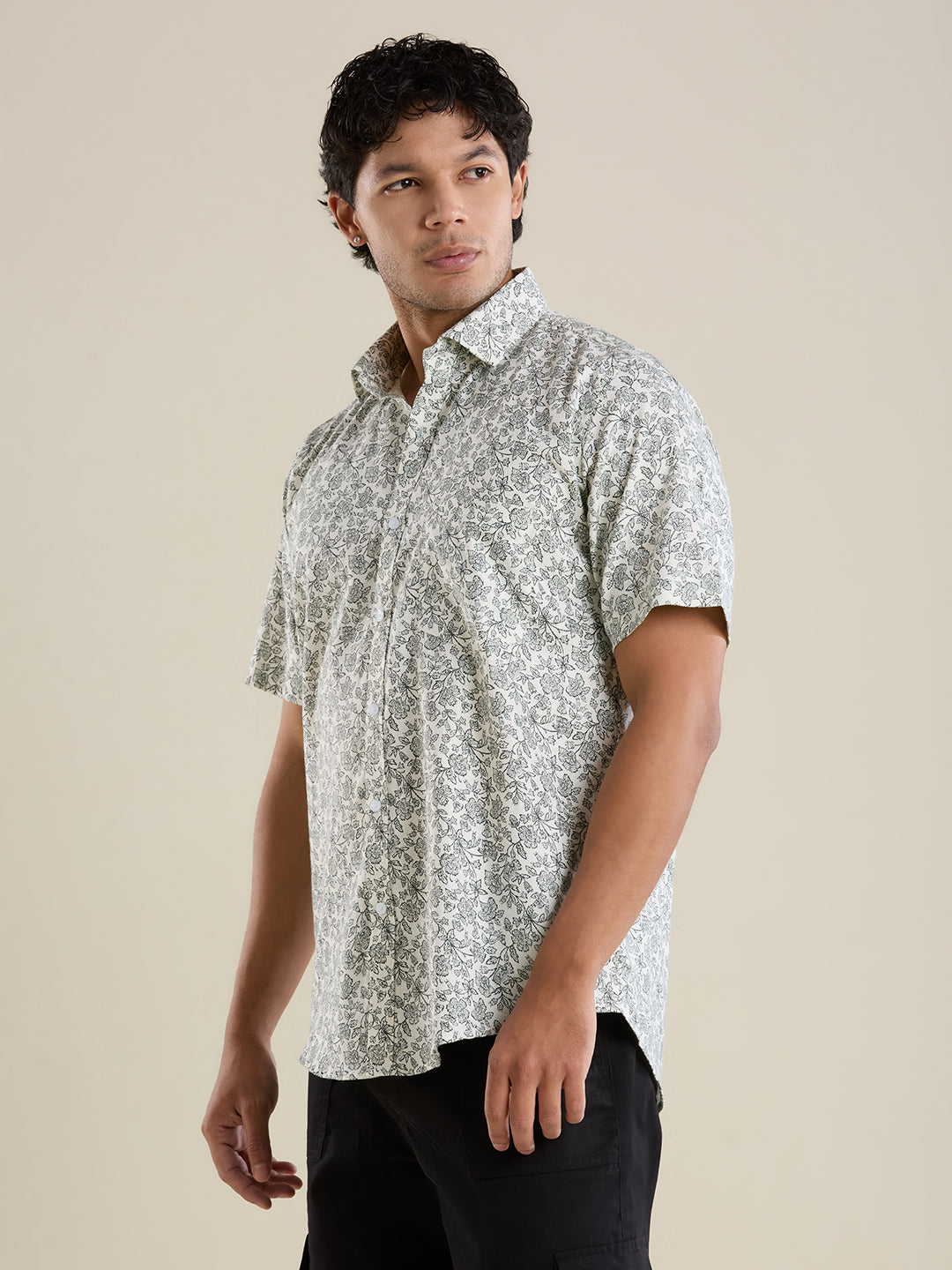 Men's Slim Fit Sage Floral Printed Cotton Casual Shirt