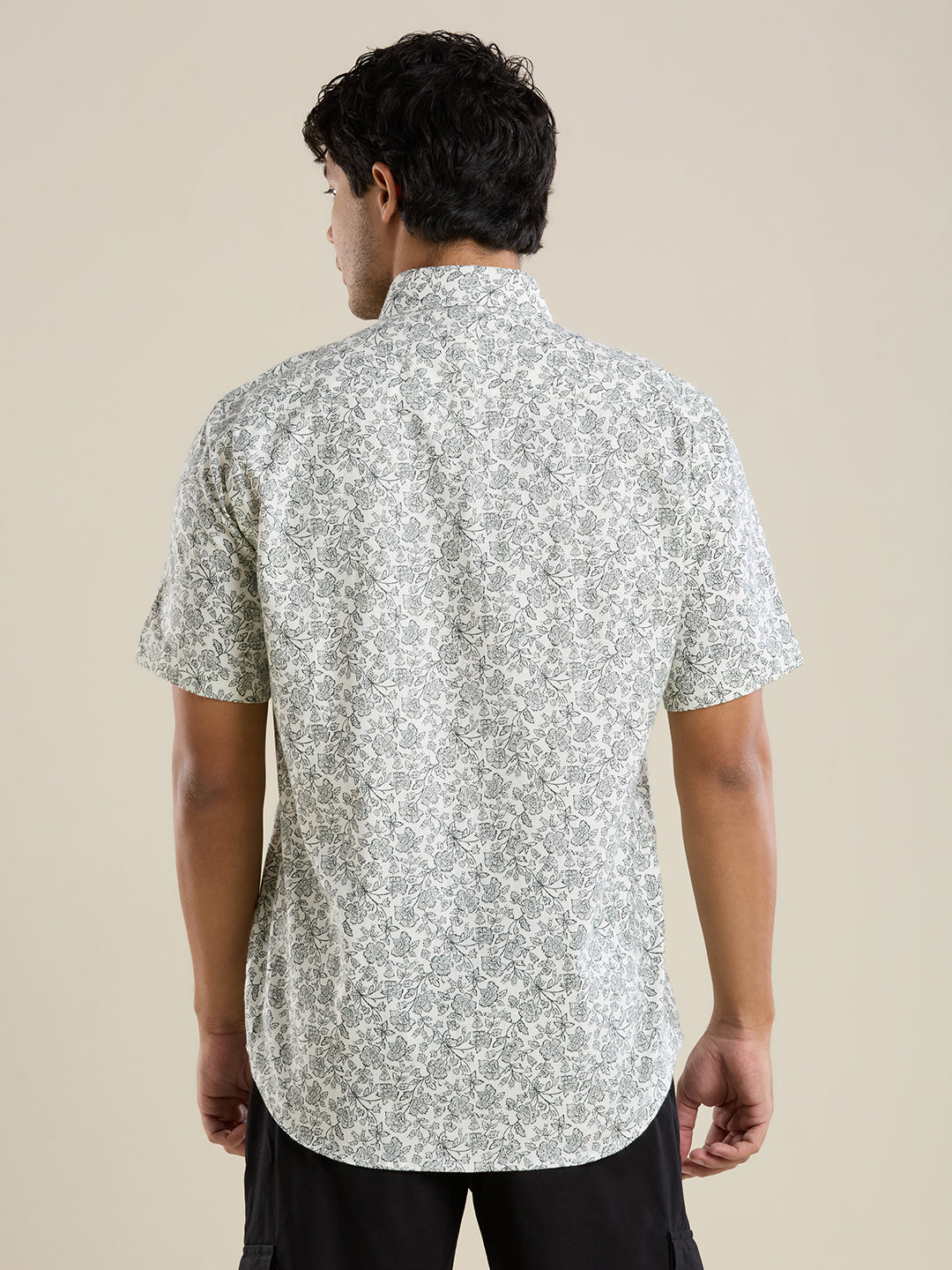 Men's Slim Fit Sage Floral Printed Cotton Casual Shirt