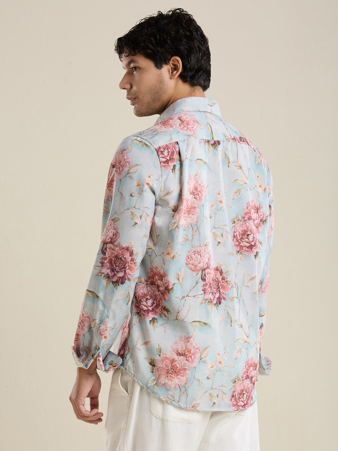 Luxury Sky Blue Floral Linen Shirt – Slim Fit