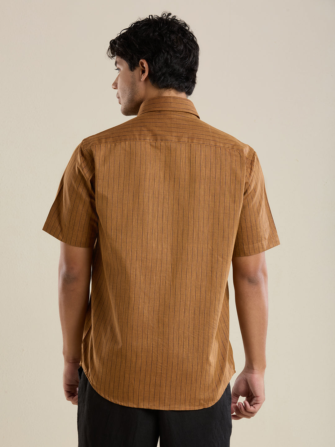 Men's Half Sleeve Striped Cotton Linen Shirt