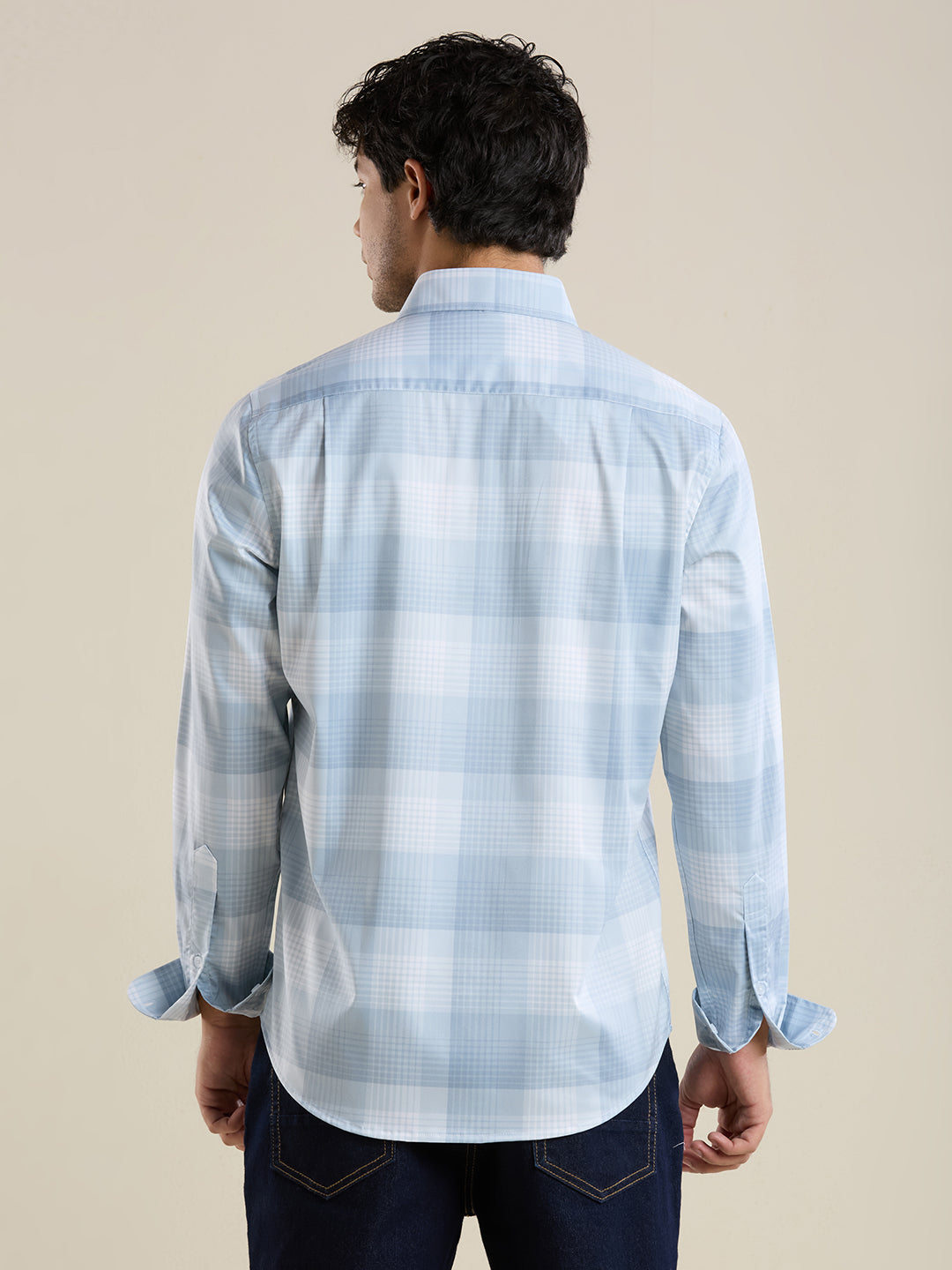 Men's Slim Fit Grey Checks Cotton Casual Shirt | Mark & Albert