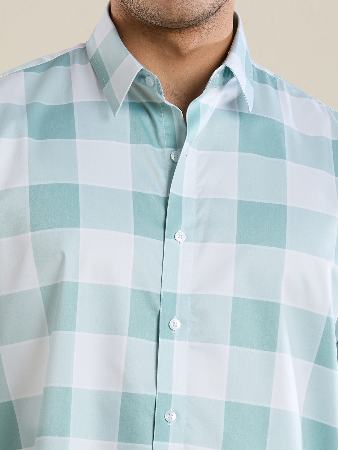 Men's Slim Fit Green Checks Cotton Casual Shirt | Mark & Albert