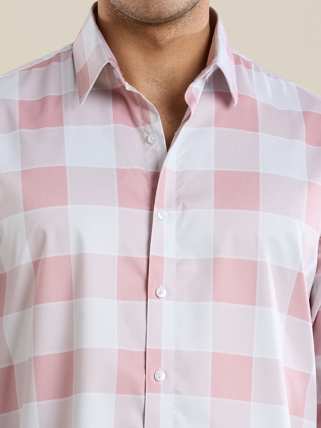 Men's Slim Fit Pink Checks Cotton Casual Shirt | Mark & Albert