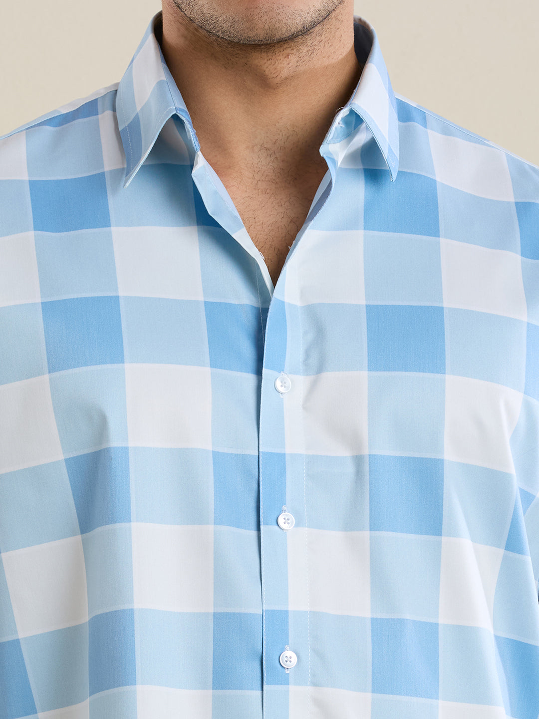 Men's Slim Fit Blue Checks Cotton Casual Shirt | Mark & Albert