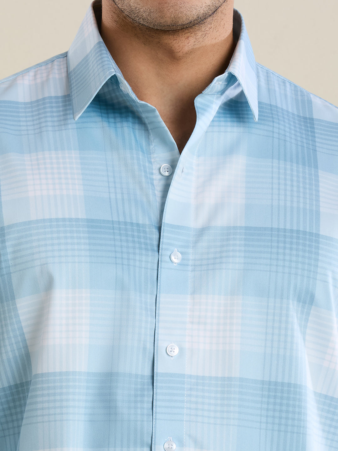 Men's Slim Fit Blue Checks Cotton Casual Shirt | Mark & Albert