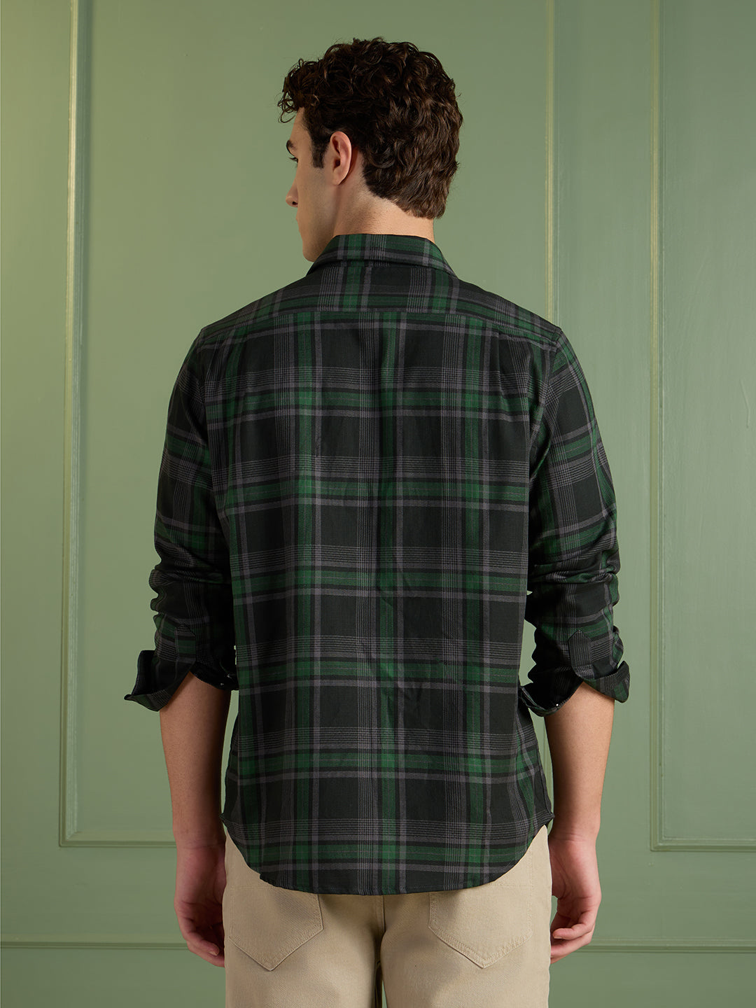 Men’s Black & Green Checkered 100% Cotton Slim Fit Casual Shirt | MARK & ALBERT