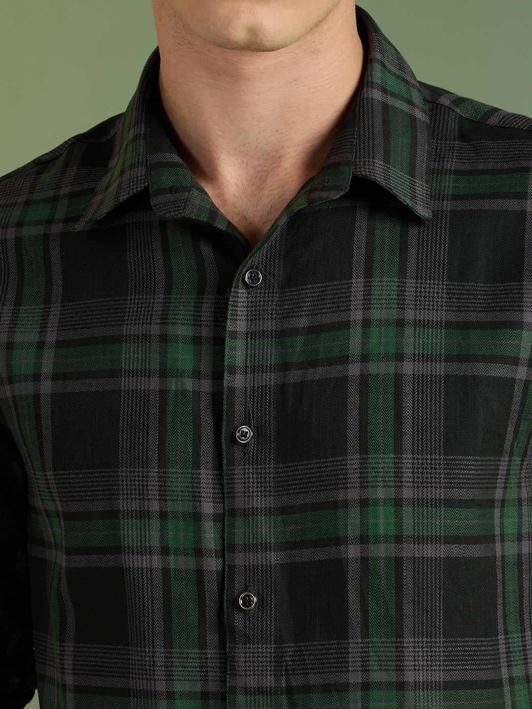 Men’s Black & Green Checkered 100% Cotton Slim Fit Casual Shirt | MARK & ALBERT