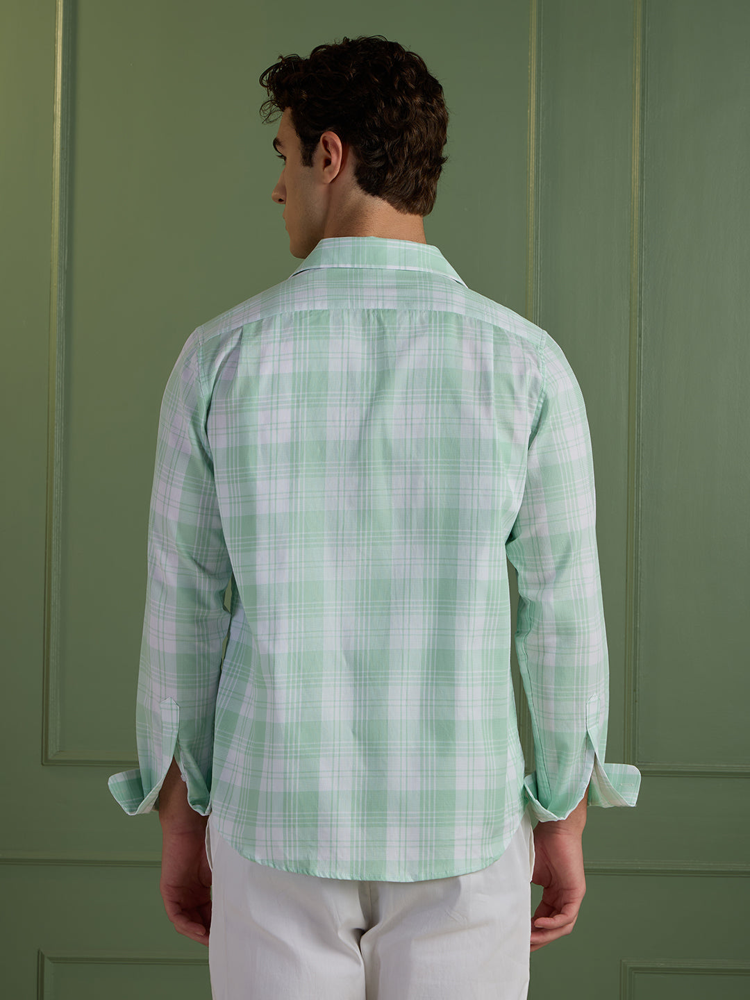 Men's Slim Fit Mint Green 100% Cotton Checkered Casual Shirt | Mark & Albert