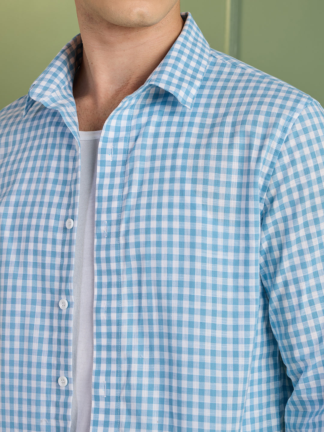 Men's Slim Fit Blue Checks 100% Cotton Casual Shirt | Mark & Albert
