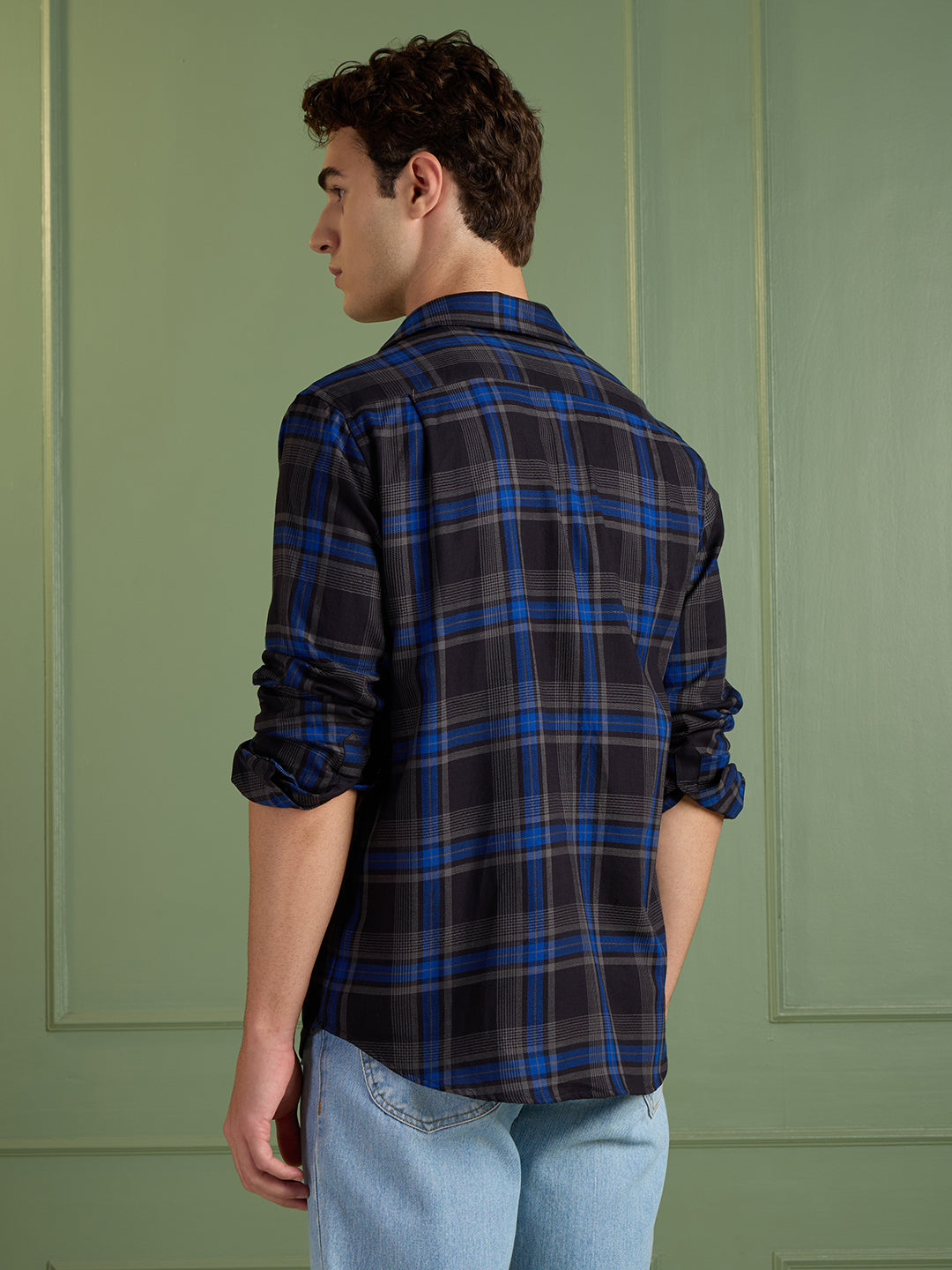 Men’s Black & Blue Checkered 100% Cotton Slim Fit Casual Shirt | MARK & ALBERT