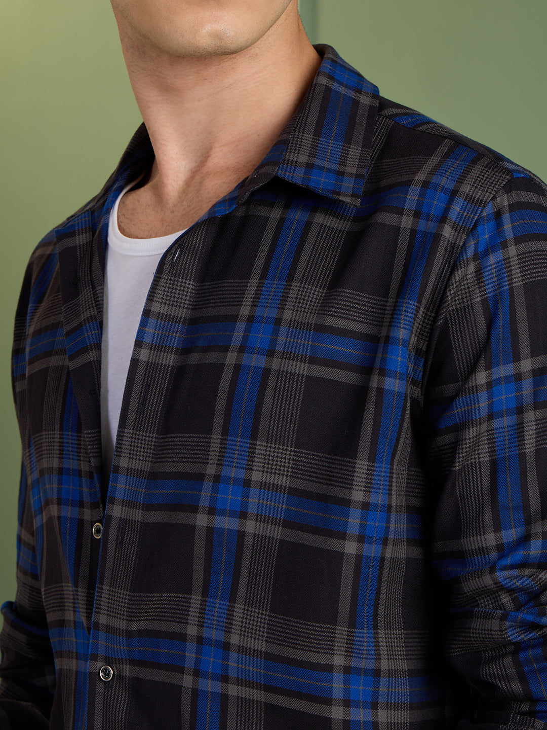 Men’s Black & Blue Checkered 100% Cotton Slim Fit Casual Shirt | MARK & ALBERT