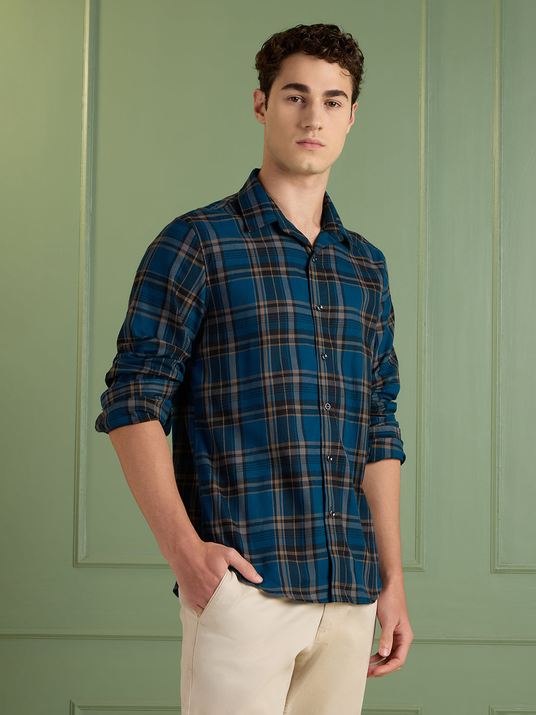 Teal & Umber Checkered Casual Shirt