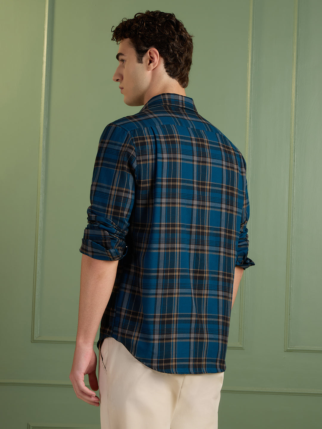 Teal & Umber Checkered Casual Shirt