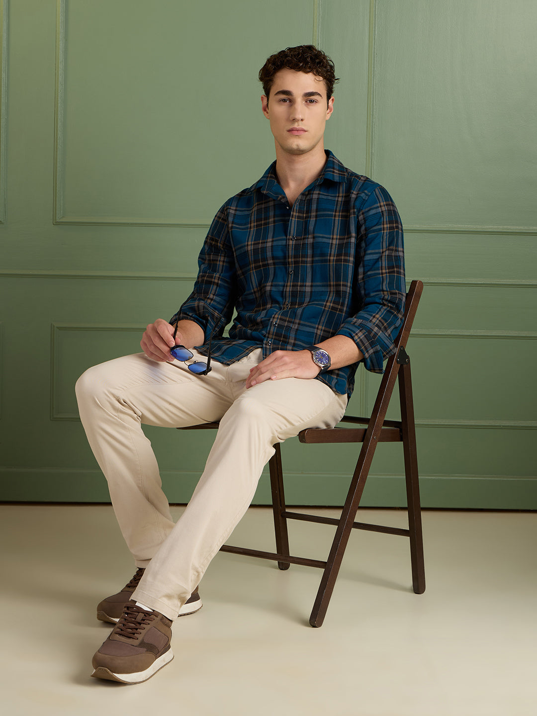 Teal & Umber Checkered Casual Shirt