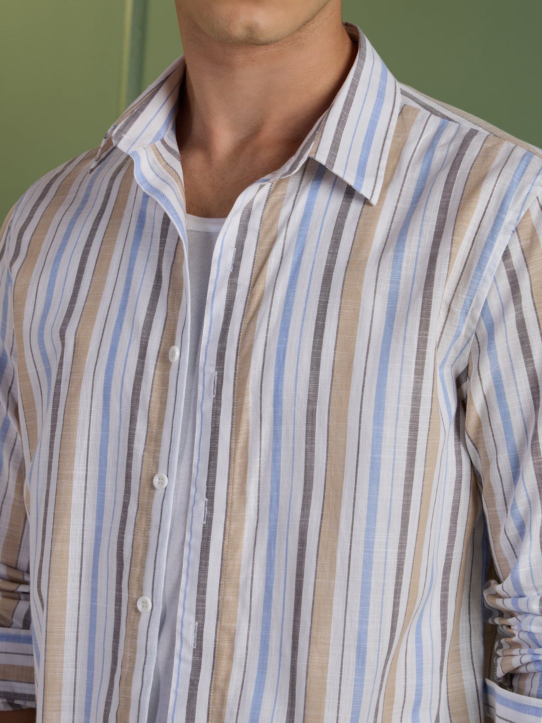 Men's Slim Fit Blue Striped 100% Cotton Casual Shirt | Mark & Albert