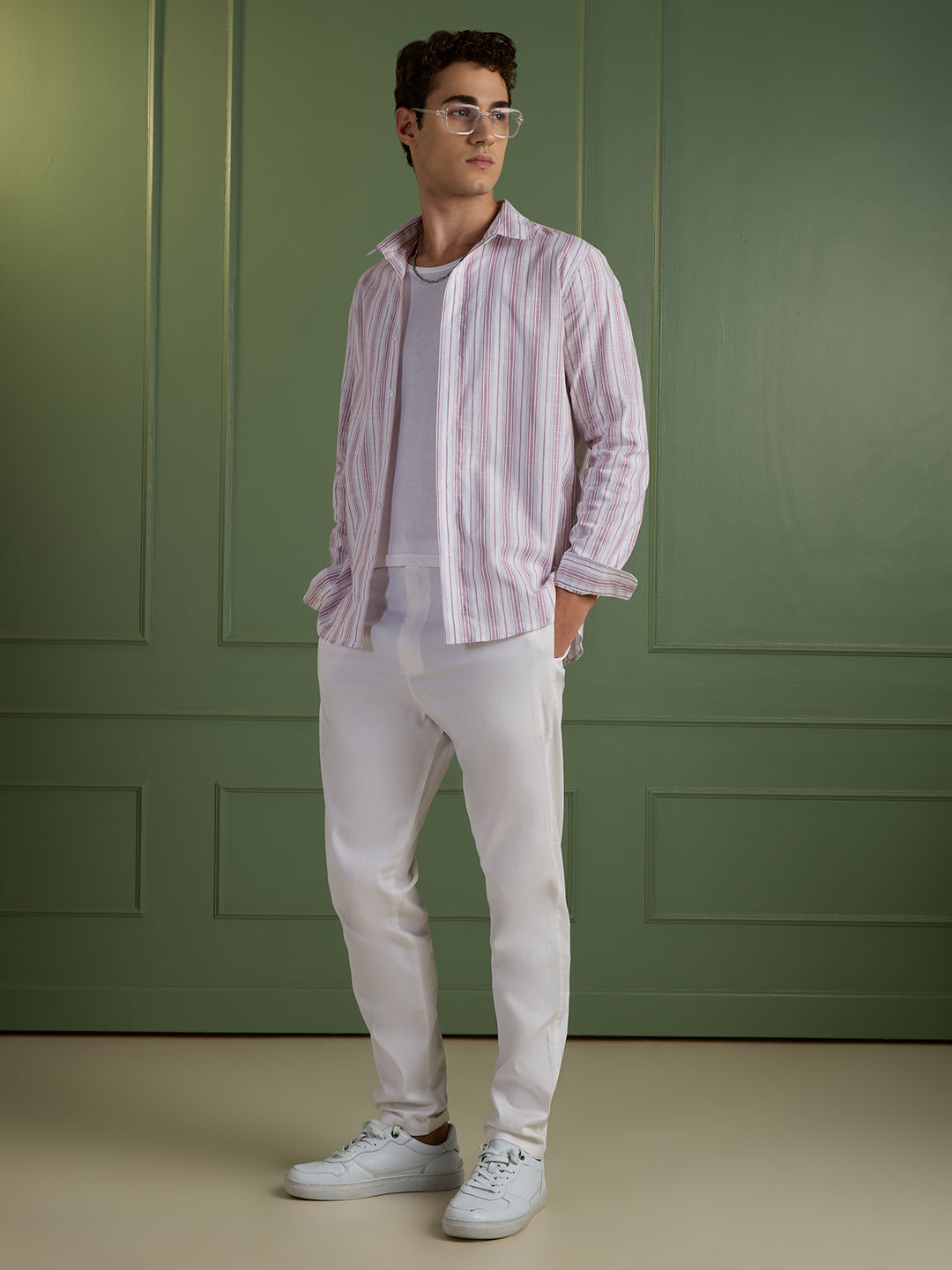 Men's Slim Fit Pink Striped 100% Cotton Casual Shirt | Mark & Albert