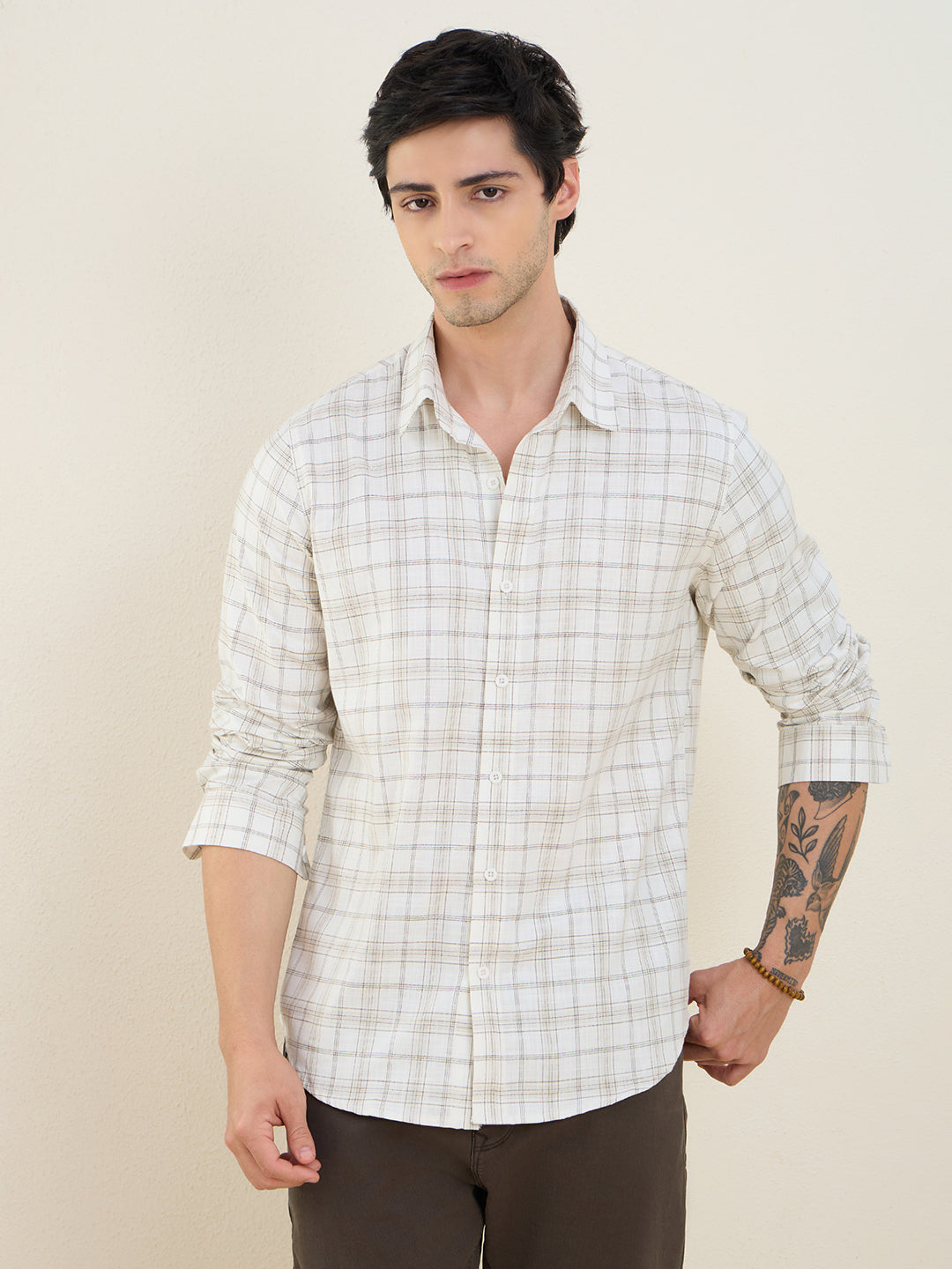 Men’s 100% Cotton White Check Slim Fit Shirt | MARK & ALBERT