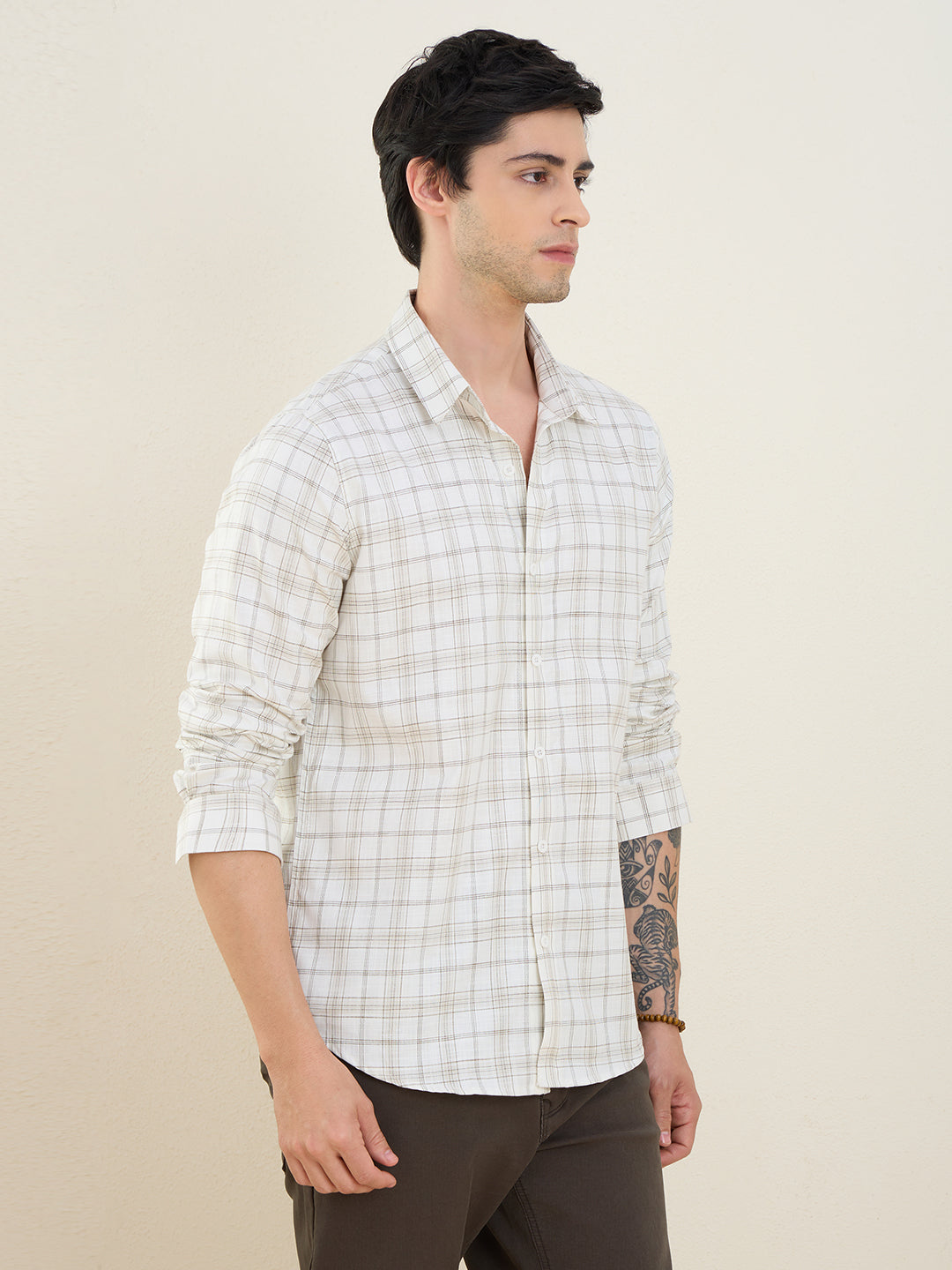 Men’s 100% Cotton White Check Slim Fit Shirt | MARK & ALBERT