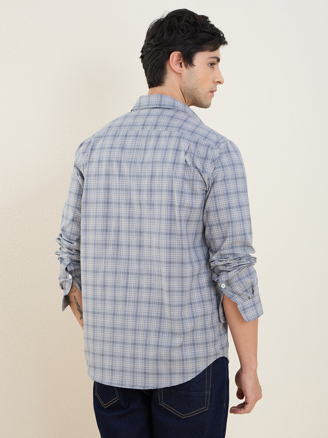 Men’s Grey Plaid Check Shirt 100% Cotton Slim Fit Casual Shirt | MARK & ALBERT