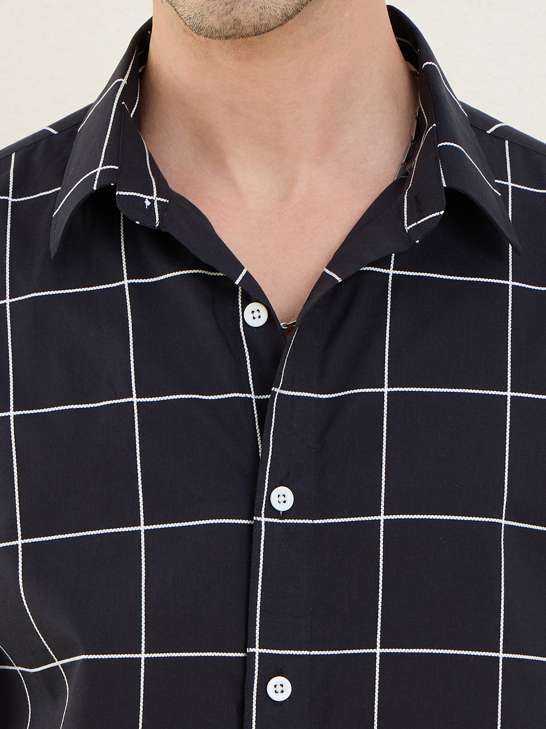 Men’s 100% Cotton Black Windowpane Check Slim Fit Shirt | MARK & ALBERT