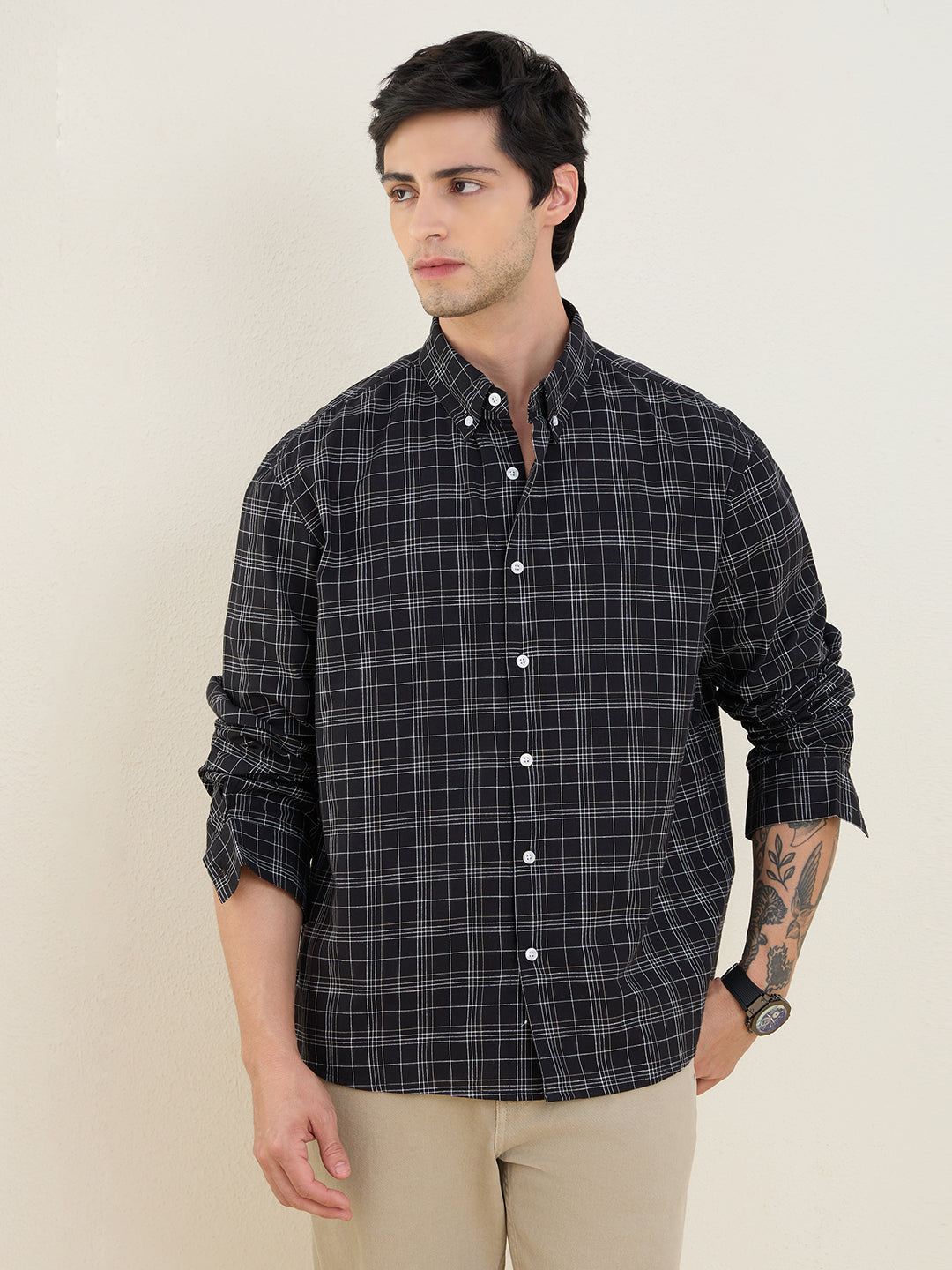 Men’s 100% Cotton Black Check Regular Fit Shirt | MARK & ALBERT