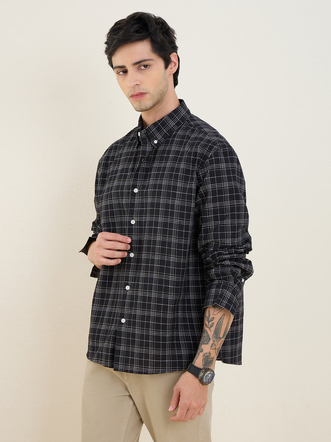 Men’s 100% Cotton Black Check Regular Fit Shirt | MARK & ALBERT
