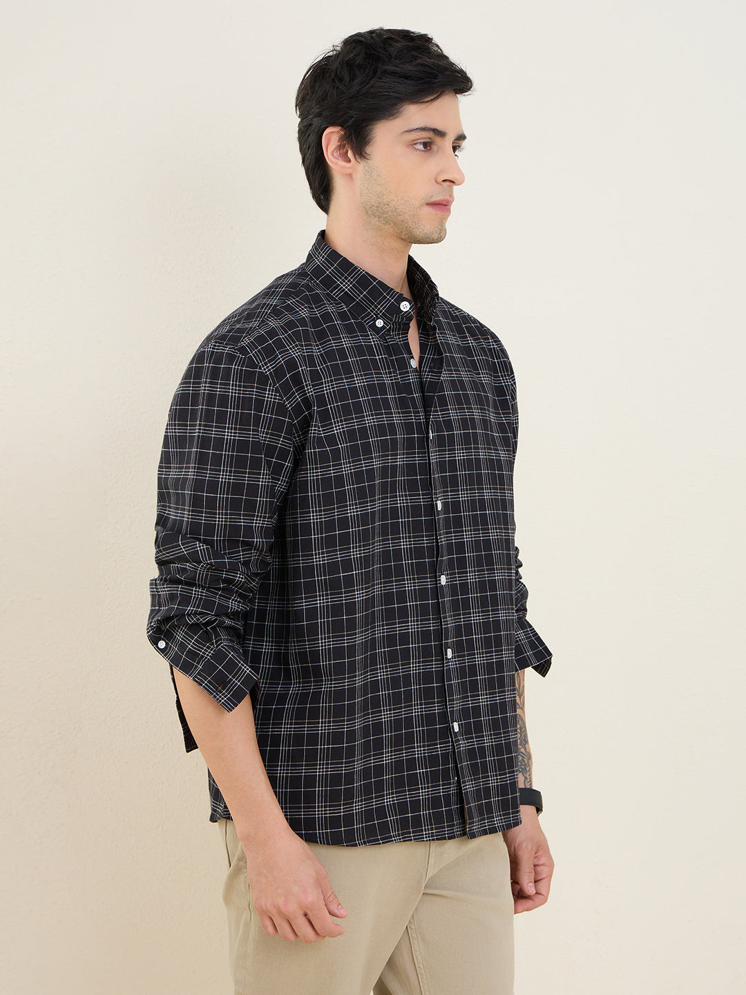 Men’s 100% Cotton Black Check Regular Fit Shirt | MARK & ALBERT