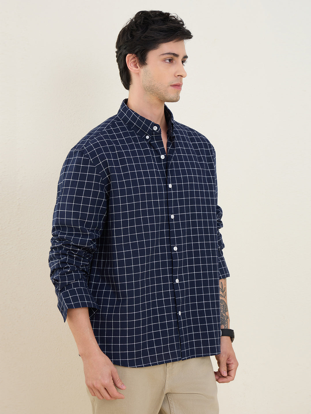 Men’s 100% Cotton Blue Check Regular Fit Shirt | MARK & ALBERT