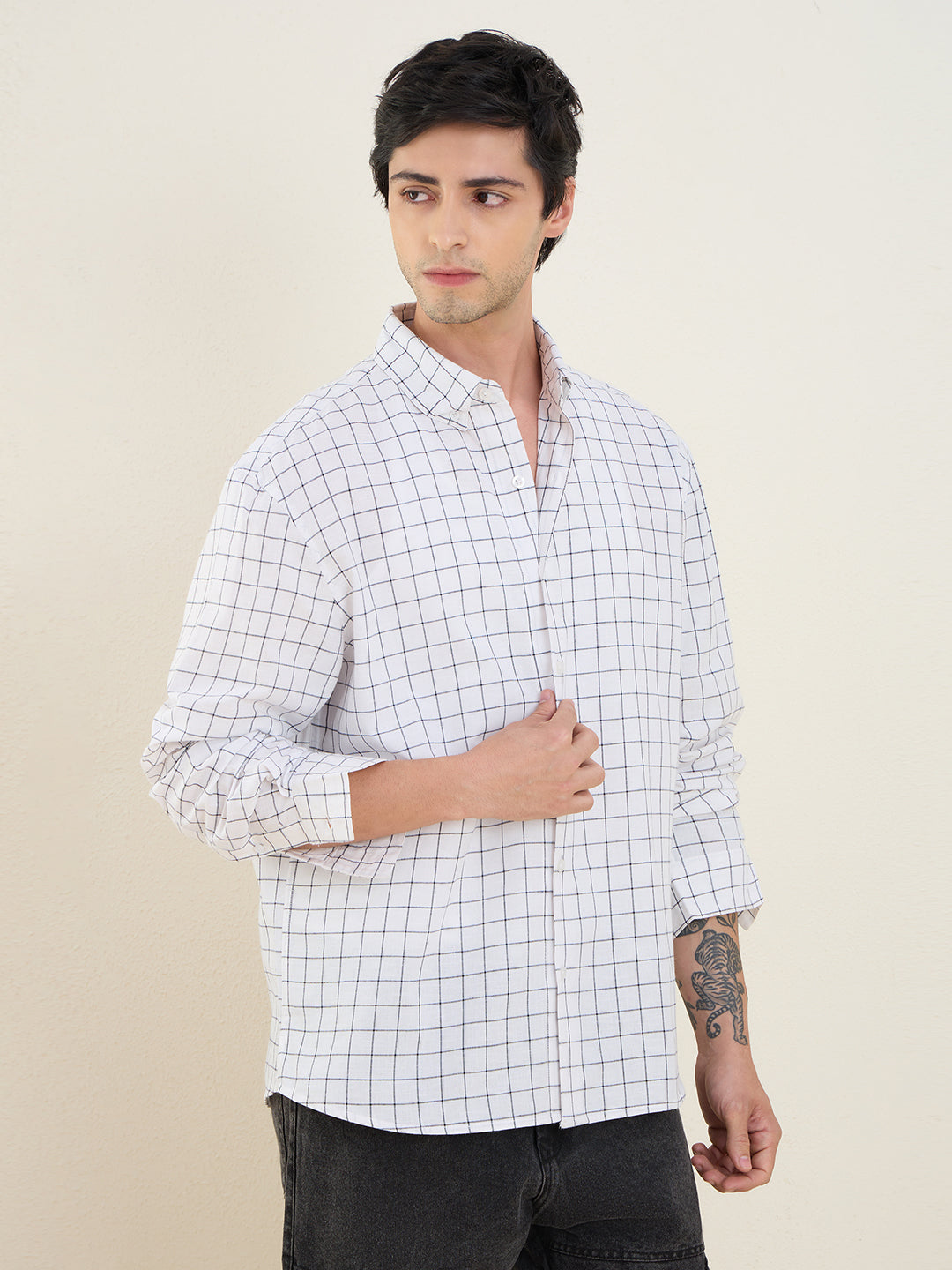 Men’s 100% Cotton White Check Regular Fit Shirt | MARK & ALBERT
