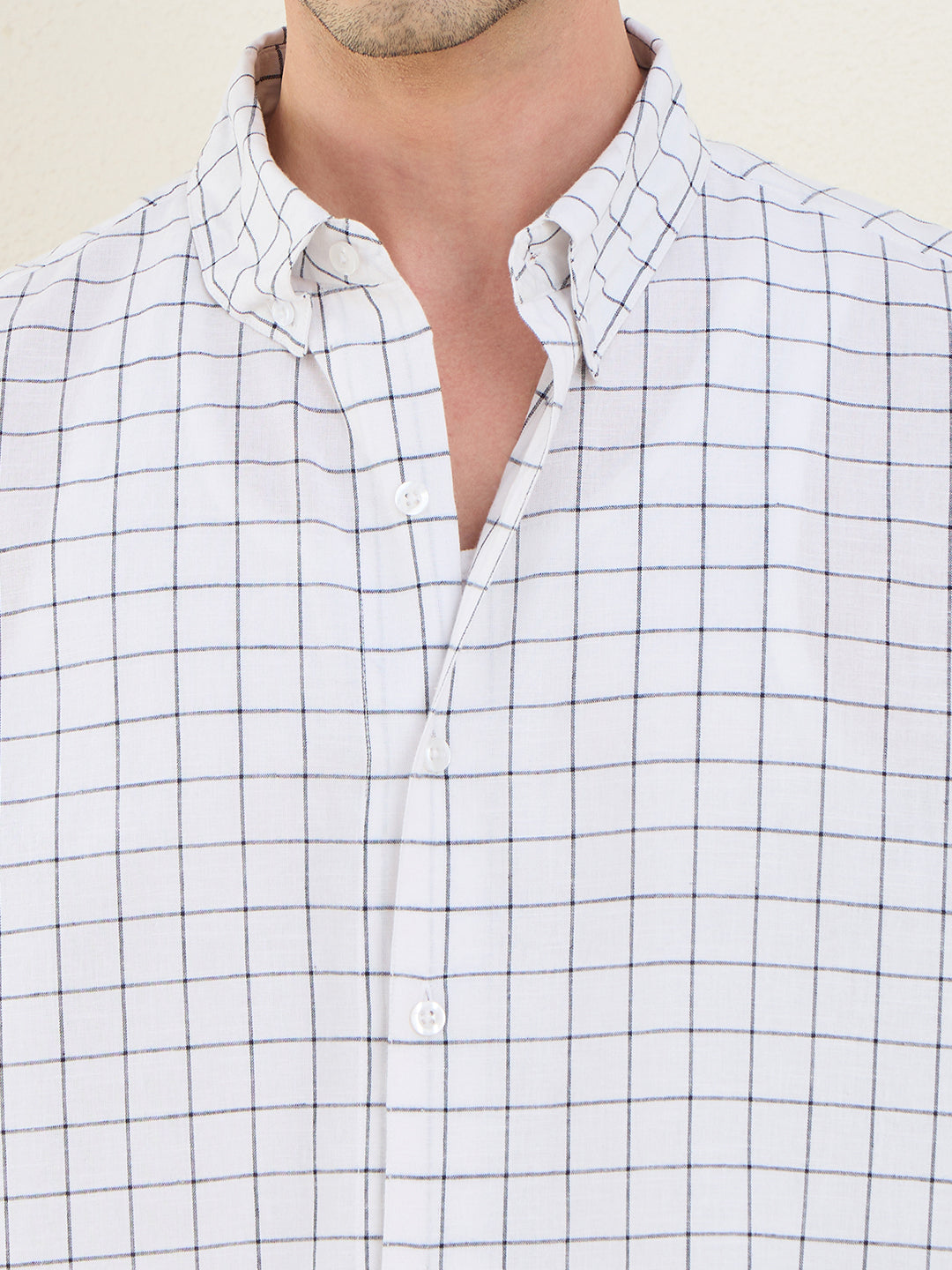 Men’s 100% Cotton White Check Regular Fit Shirt | MARK & ALBERT