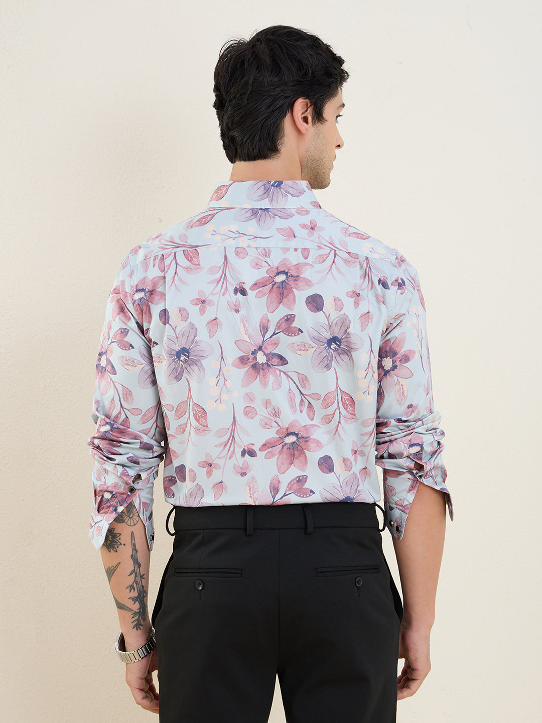 Men's Floral Printed Luxury Giza Cotton Slim Fit Shirt | MARK & ALBERT