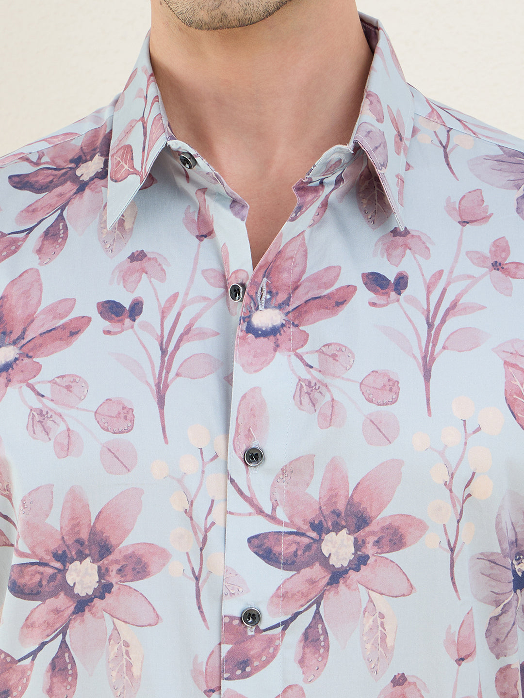 Men's Floral Printed Luxury Giza Cotton Slim Fit Shirt | MARK & ALBERT