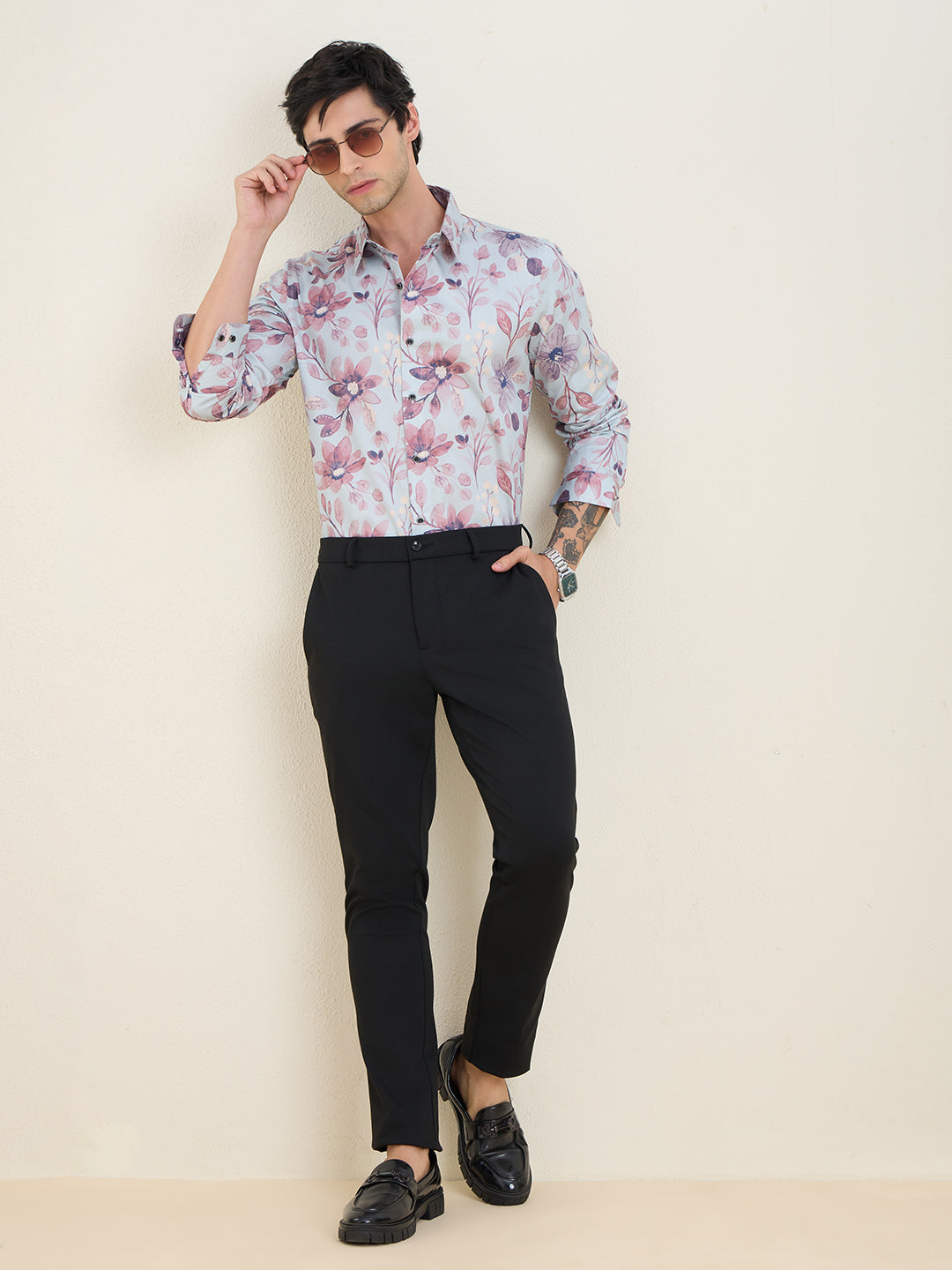 Men's Floral Printed Luxury Giza Cotton Slim Fit Shirt | MARK & ALBERT