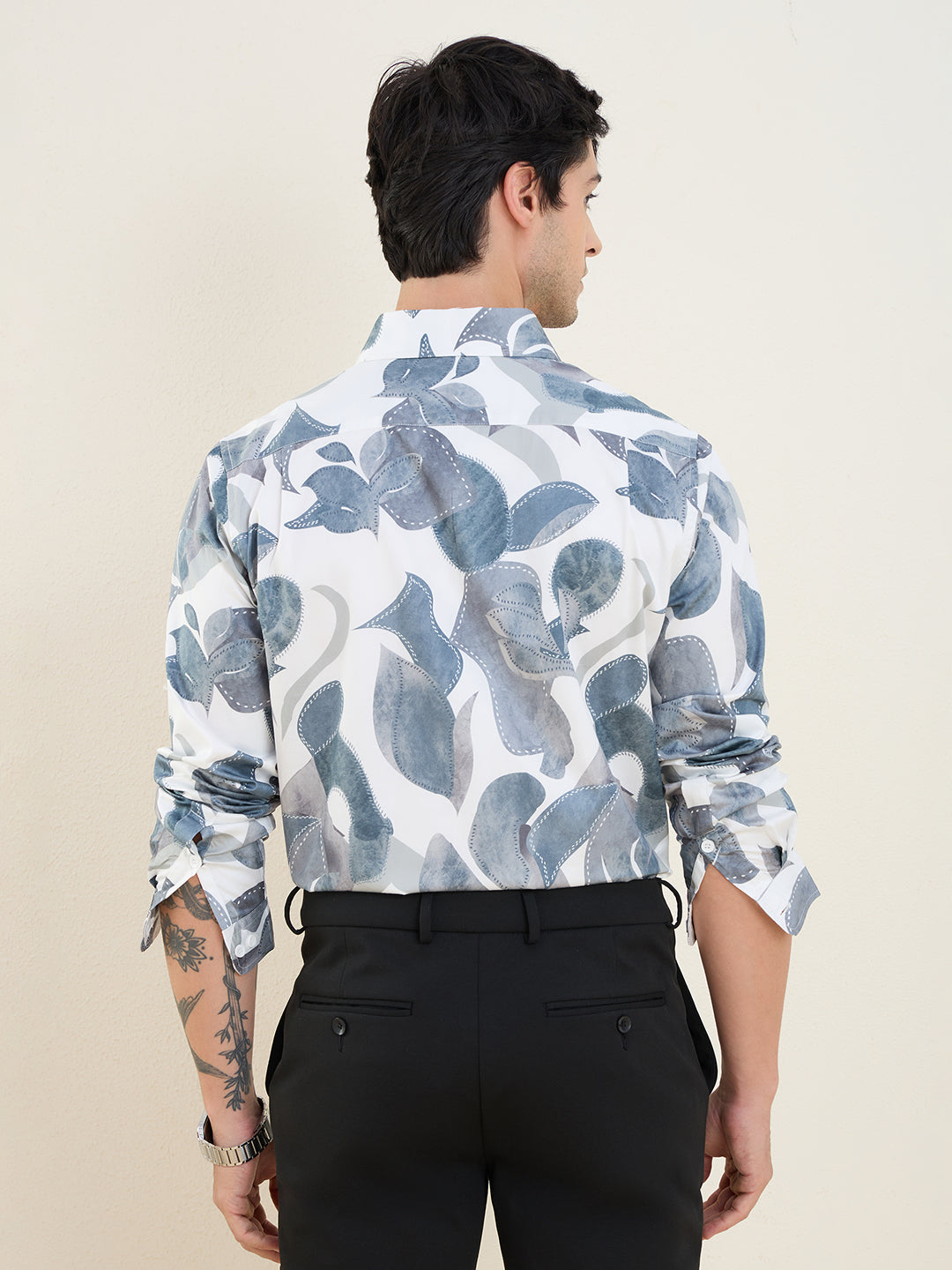 Men's Blue Abstract Printed Luxury Giza Cotton Slim Fit Shirt | MARK & ALBERT