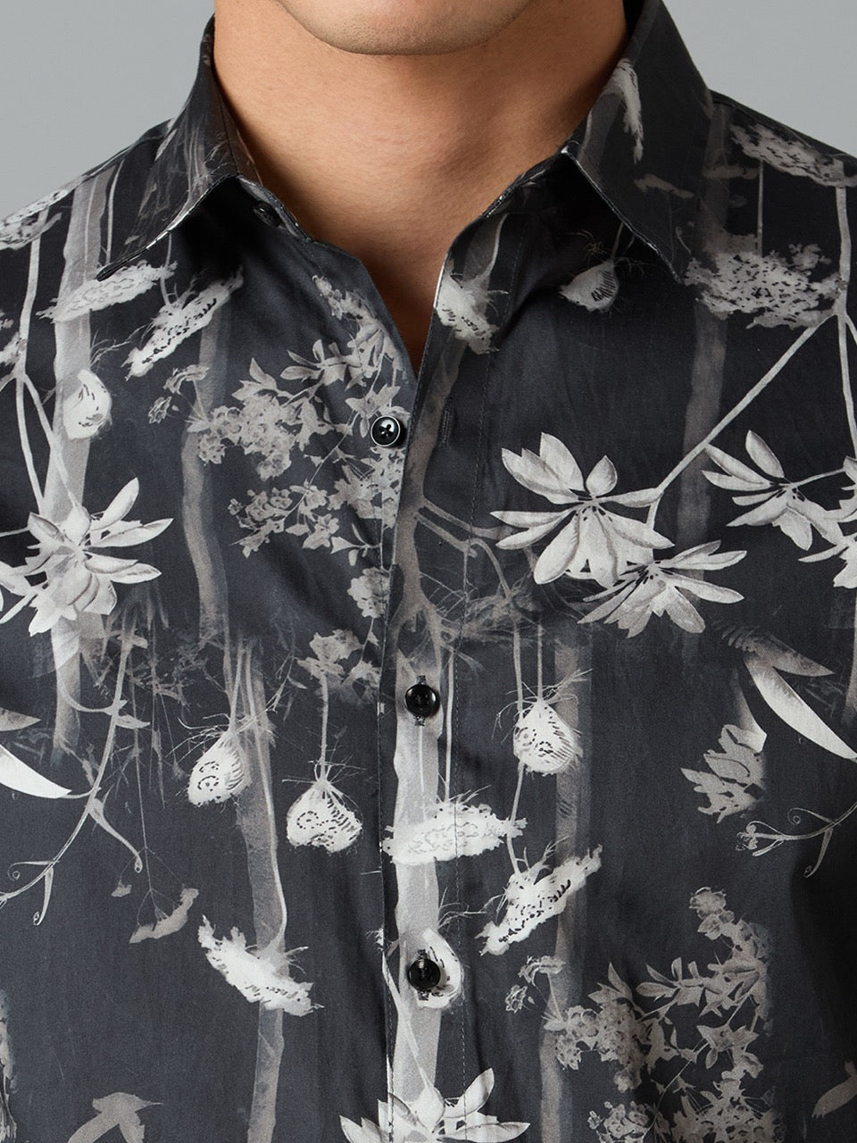 Men's Slim Fit Black 100% Cotton Floral Printed Shirt | Mark & Albert