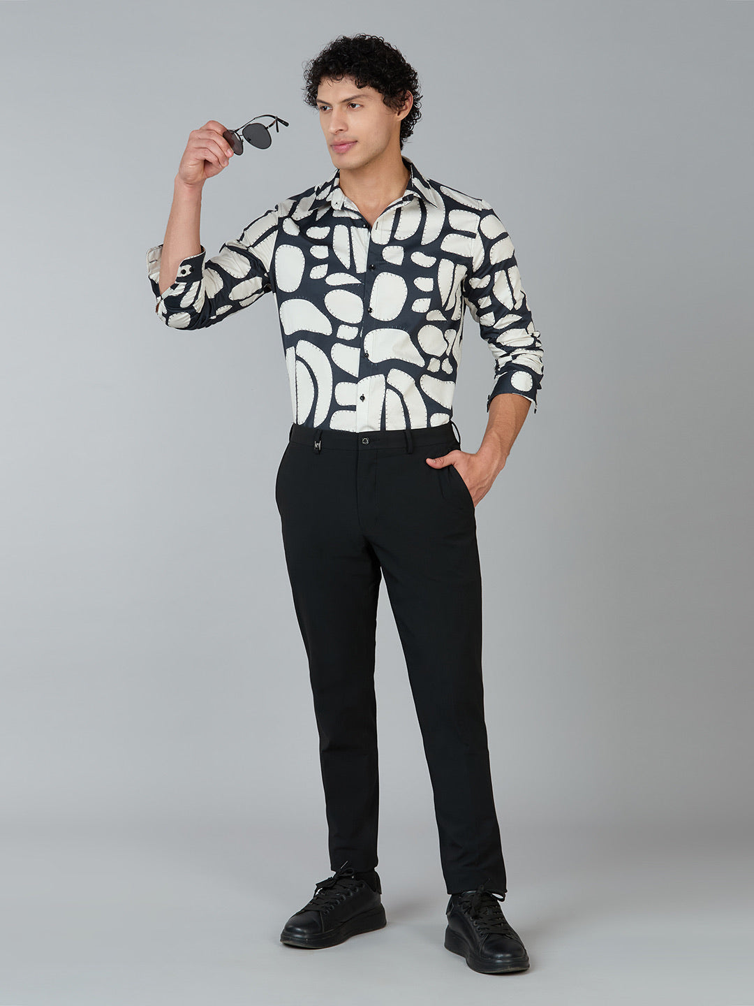 Men's Slim Fit White 100% Cotton Printed Shirt | Mark & Albert