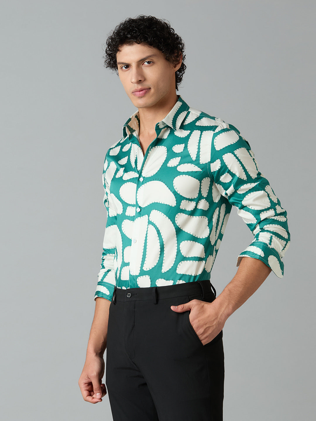 Men's Slim Fit Green 100% Cotton Printed Shirt | Mark & Albert