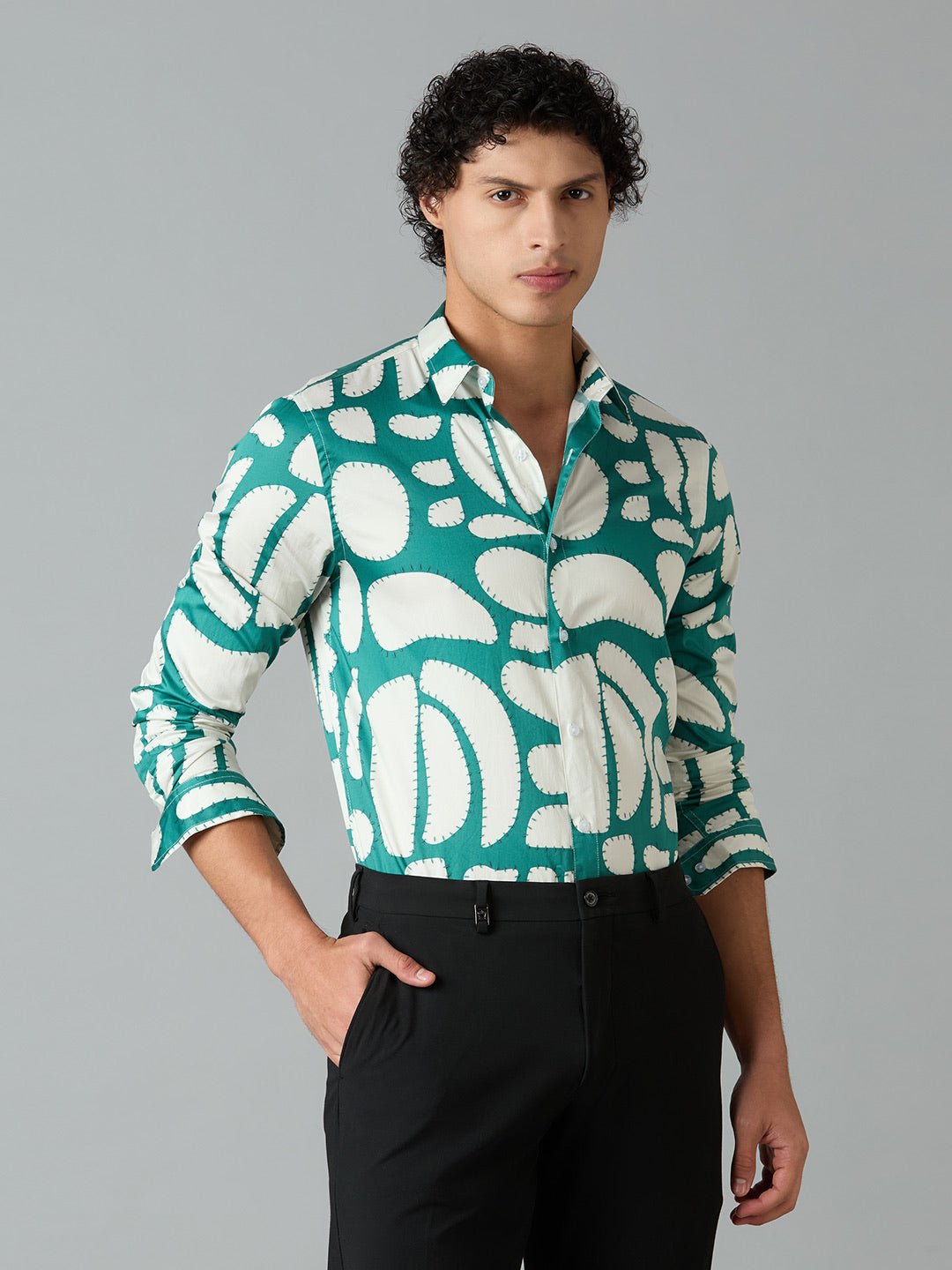 Men's Slim Fit Green 100% Cotton Printed Shirt | Mark & Albert